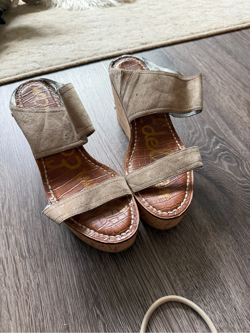 Sam Edelman Taupe Suede Cork Wedge Sandals